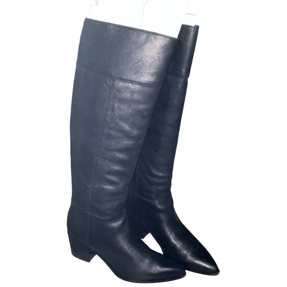 Franco Sarto Western Pointed Toe Leather Knee High Boots Black Back Zip 8.5M